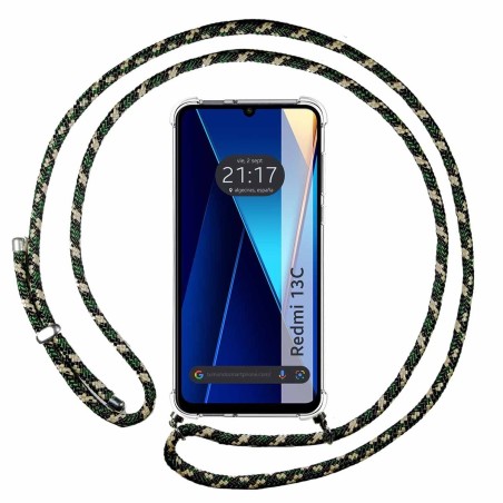 Funda Colgante Transparente para Xiaomi Redmi 13C con Cordon Verde / Dorado