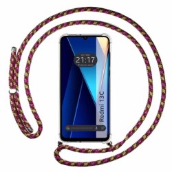 Funda Colgante Transparente para Xiaomi Redmi 13C con Cordon Rosa / Dorado