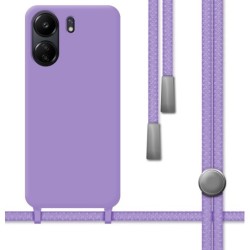 Funda Silicona Líquida con Cordón para Xiaomi Redmi 13C color Morada
