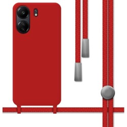 Funda Silicona Líquida con Cordón para Xiaomi Redmi 13C color Roja