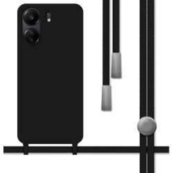 Funda Silicona Líquida con Cordón para Xiaomi Redmi 13C color Negra