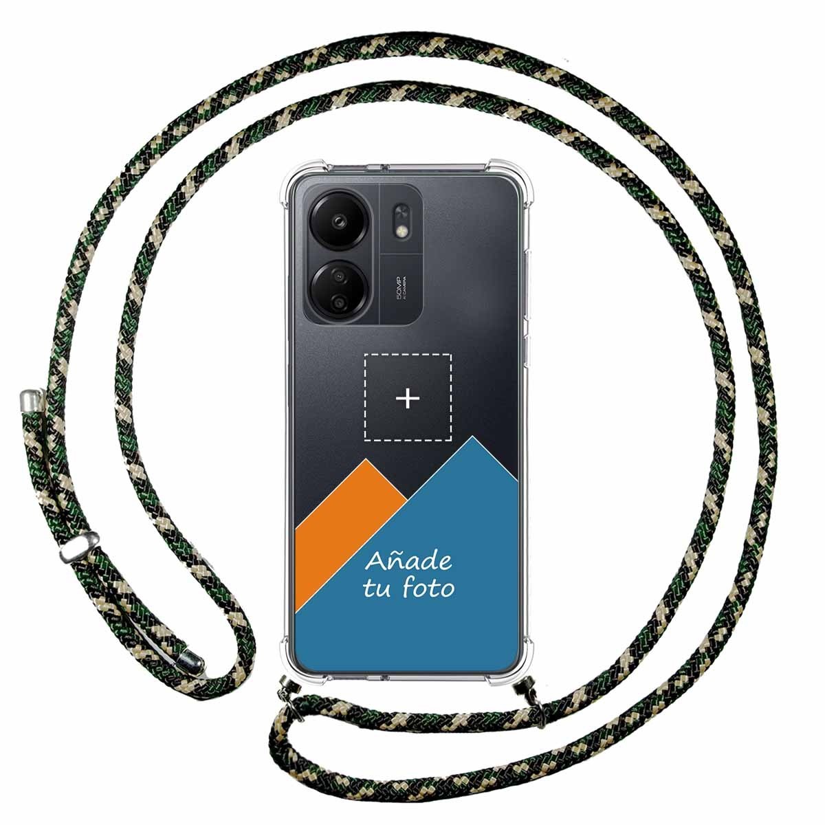 Personaliza tu Funda Colgante Transparente para Xiaomi Poco C65 con Cordon Verde / Dorado Dibujo Personalizada