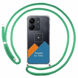 Personaliza tu Funda Colgante Transparente para Xiaomi Poco C65 con Cordon Verde Agua Dibujo Personalizada
