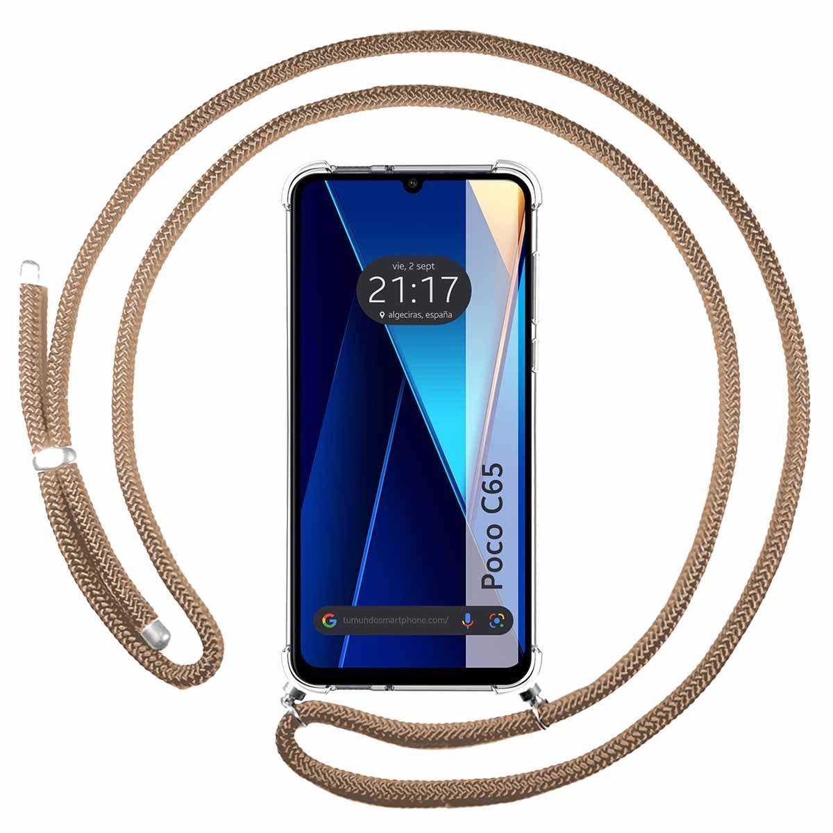 Funda Colgante Transparente para Xiaomi Poco C65 con Cordon Camel