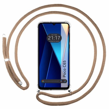 Funda Colgante Transparente para Xiaomi Poco C65 con Cordon Camel