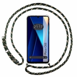Funda Colgante Transparente para Xiaomi Poco C65 con Cordon Verde / Dorado