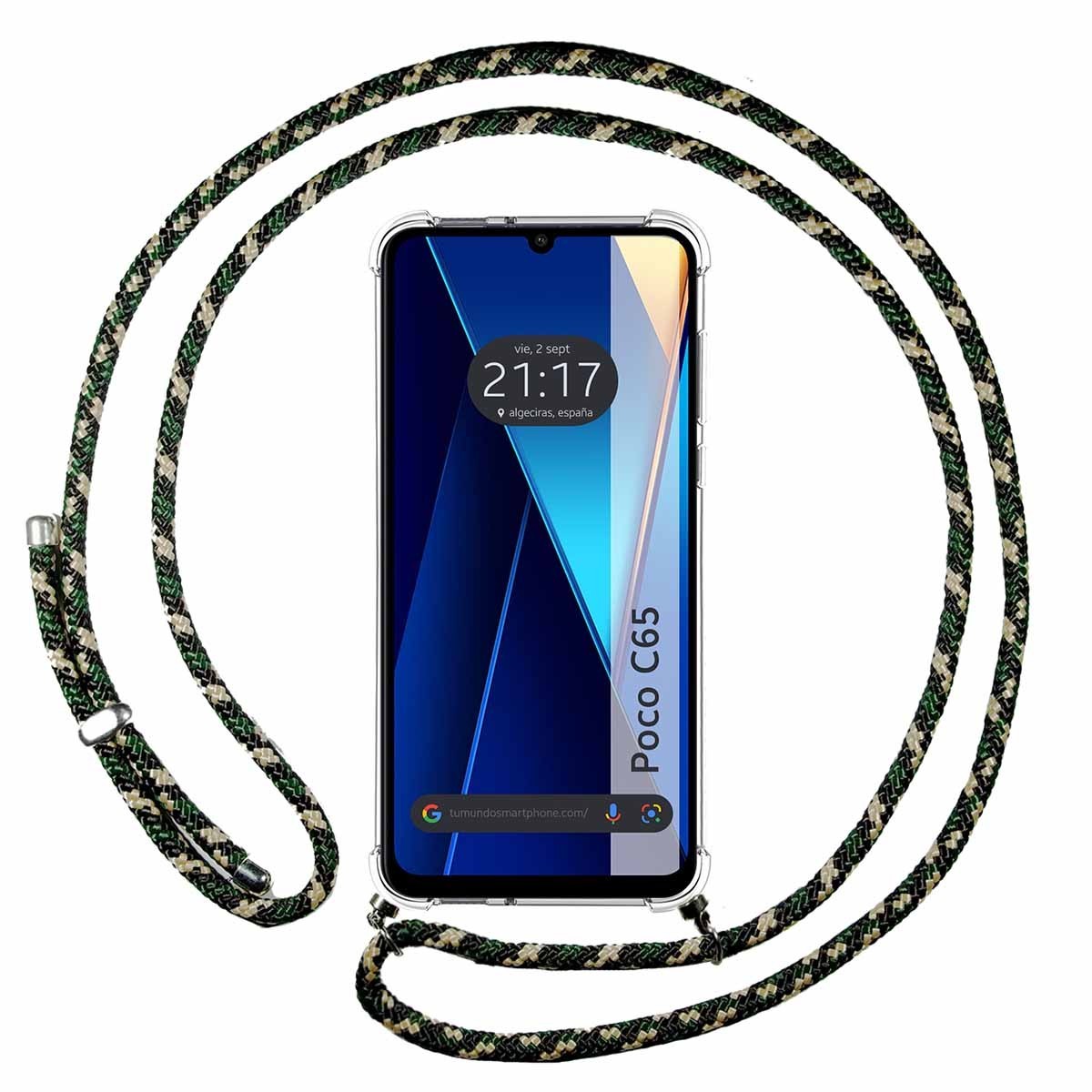 Funda Colgante Transparente para Xiaomi Poco C65 con Cordon Verde / Dorado