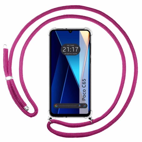 Funda Colgante Transparente para Xiaomi Poco C65 con Cordon Rosa Fucsia