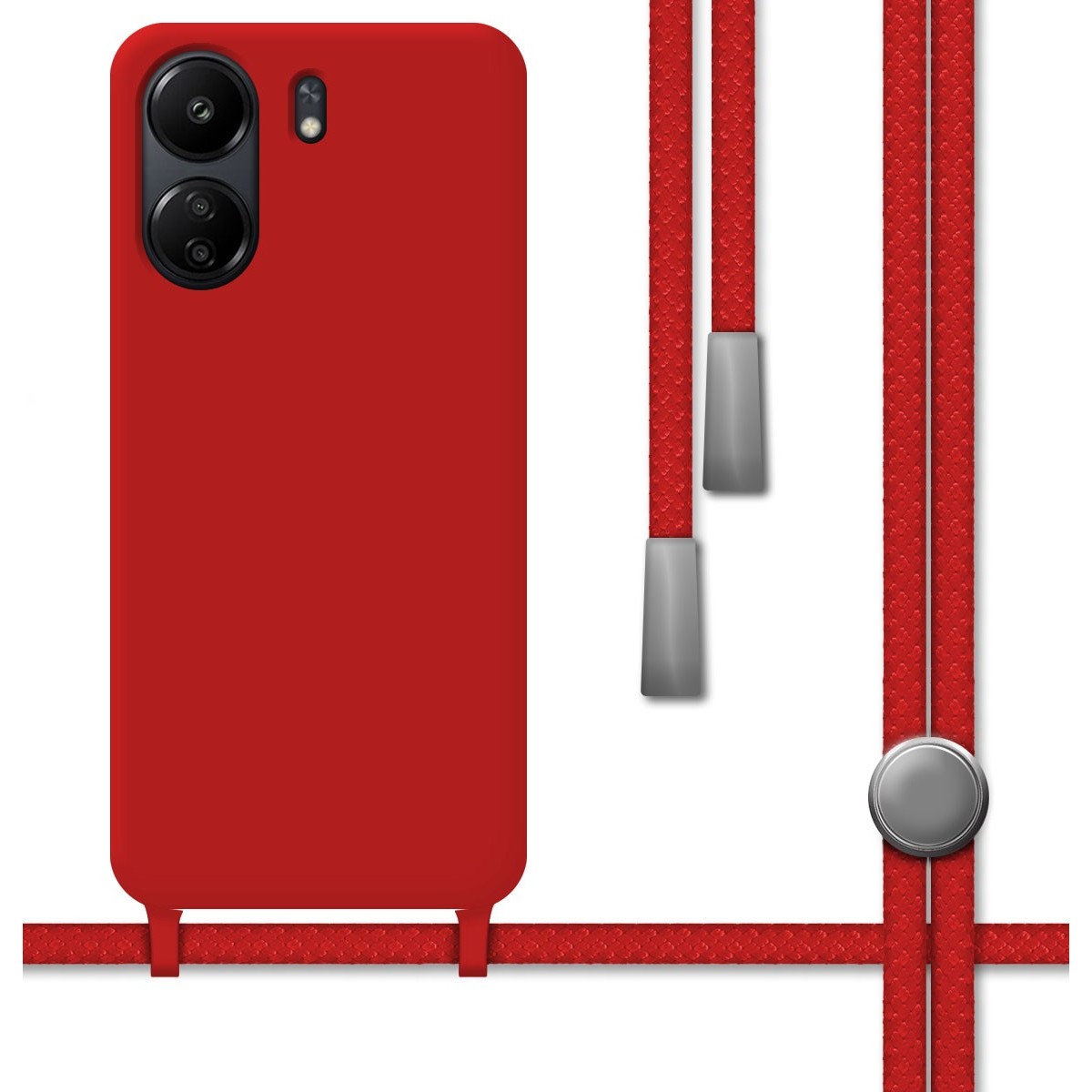 Funda Silicona Líquida con Cordón para Xiaomi Poco C65 color Roja