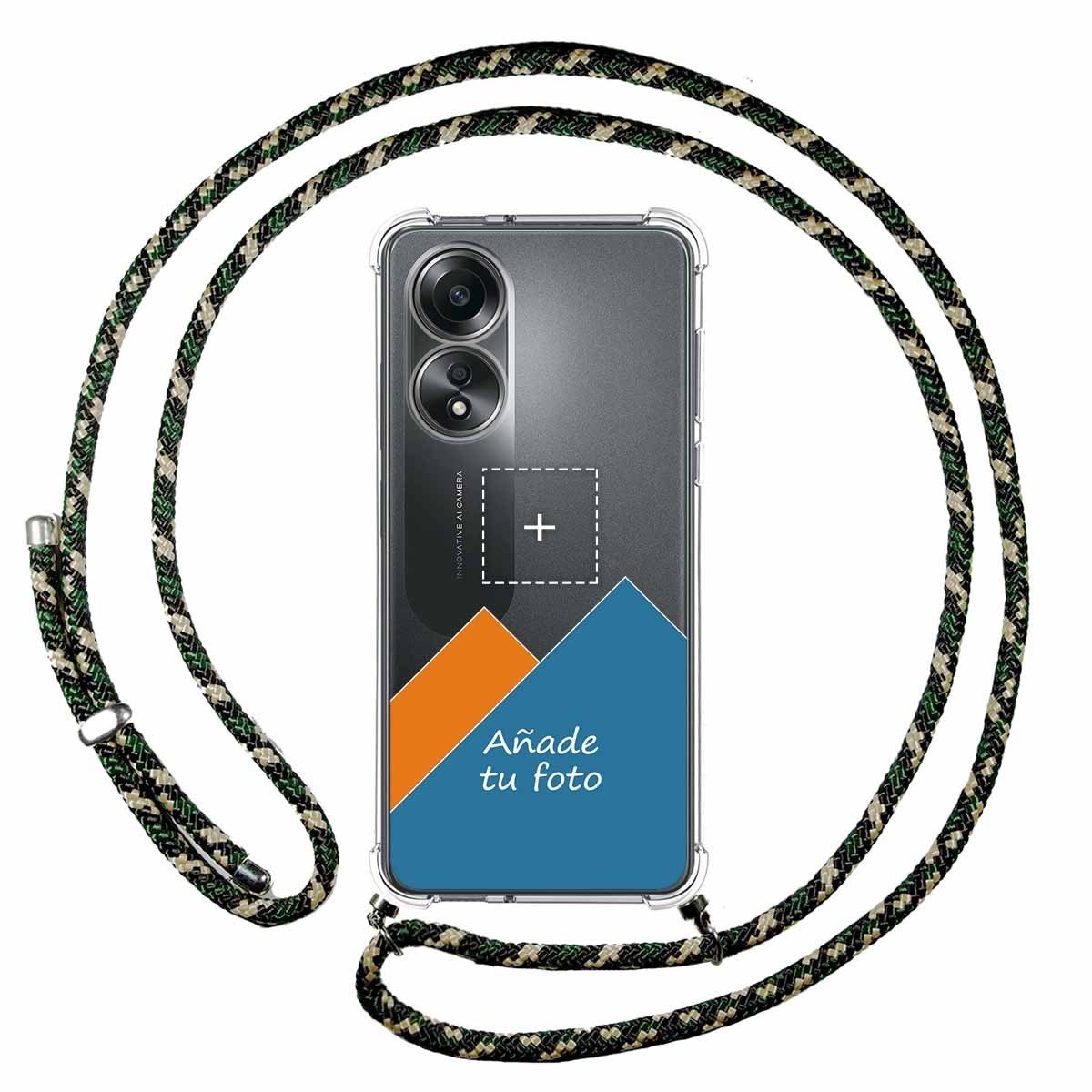 Personaliza tu Funda Colgante Transparente para Oppo A58 4G con Cordon Verde / Dorado Dibujo Personalizada