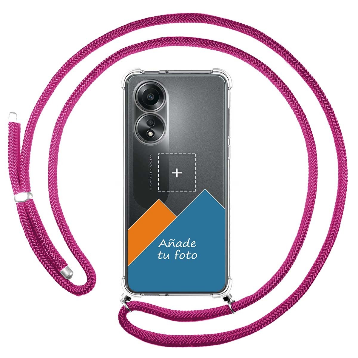 Personaliza tu Funda Colgante Transparente para Oppo A58 4G con Cordon Rosa Fucsia Dibujo Personalizada