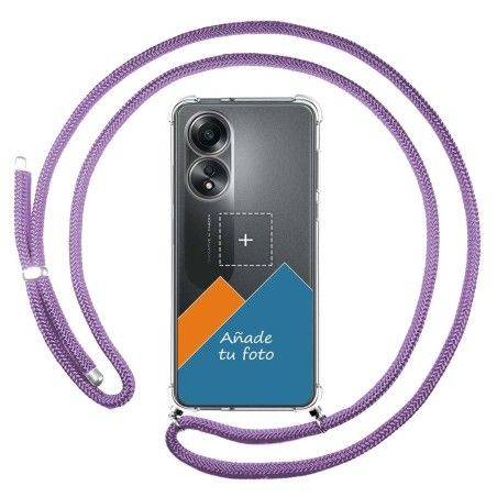 Personaliza tu Funda Colgante Transparente para Oppo A58 4G con Cordon Morado Dibujo Personalizada