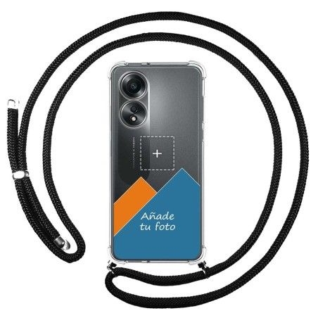 Personaliza tu Funda Colgante Transparente para Oppo A58 4G con Cordon Negro Dibujo Personalizada