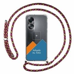 Personaliza tu Funda Colgante Transparente para Oppo A58 4G con Cordon Rosa / Dorado Dibujo Personalizada