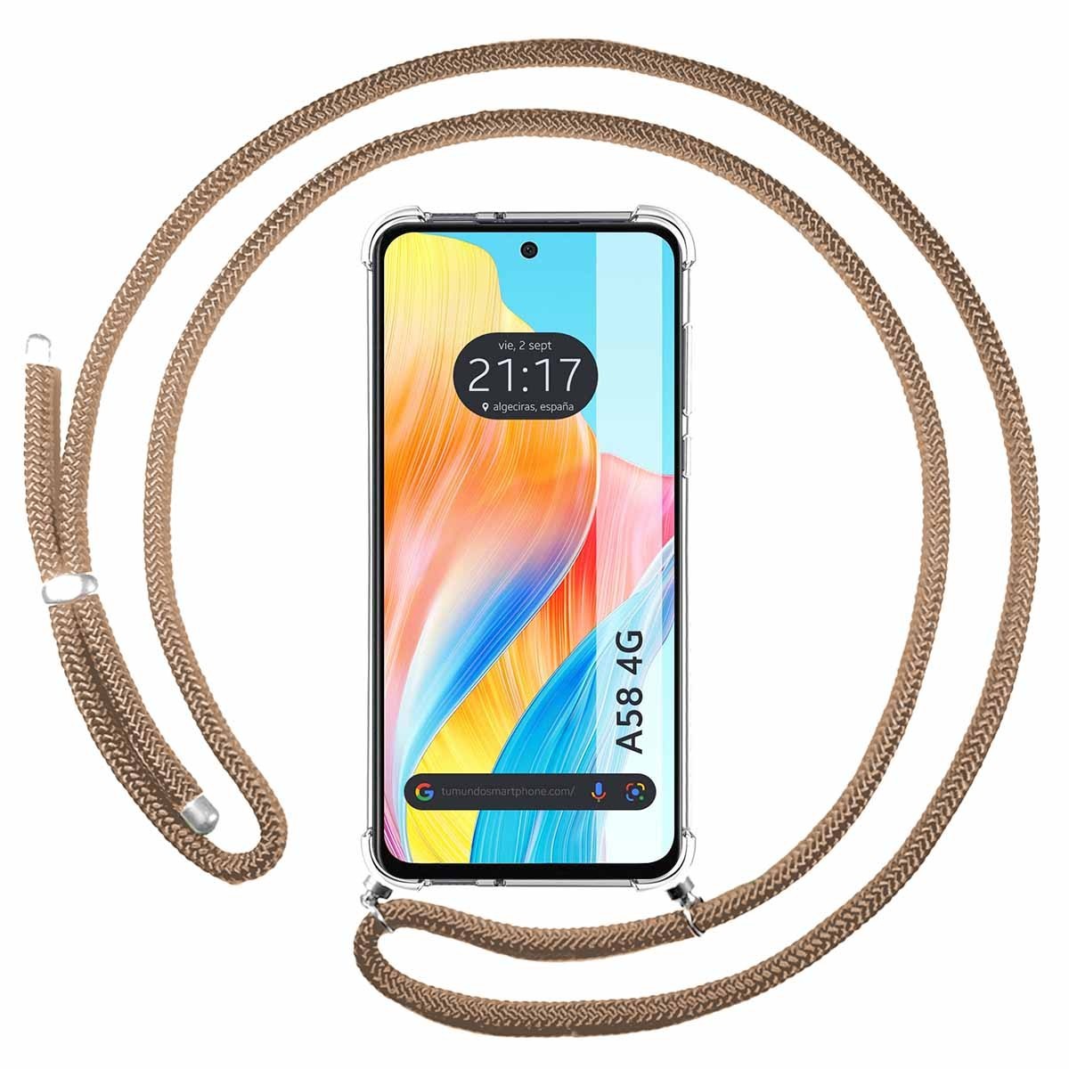 Funda Colgante Transparente para Oppo A58 4G con Cordon Camel