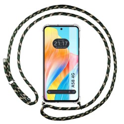 Funda Colgante Transparente para Oppo A58 4G con Cordon Verde / Dorado