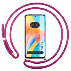 Funda Colgante Transparente para Oppo A58 4G con Cordon Rosa Fucsia