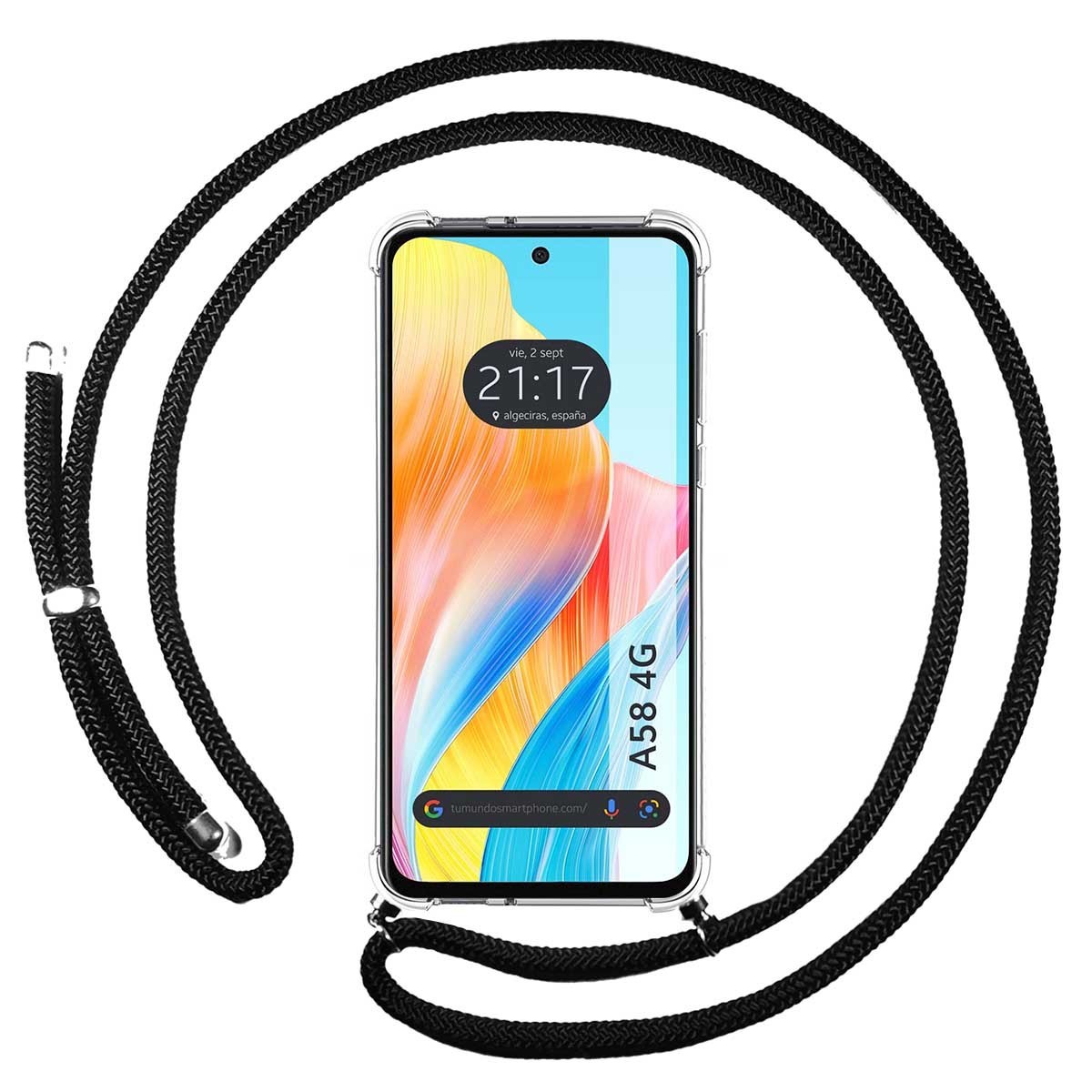 Funda Colgante Transparente para Oppo A58 4G con Cordon Negro