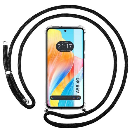 Funda Colgante Transparente para Oppo A58 4G con Cordon Negro