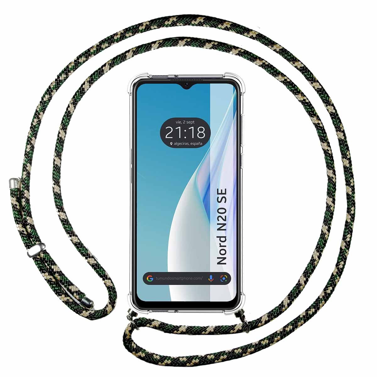 Funda Colgante Transparente para Oneplus Nord N20 SE con Cordon Verde / Dorado