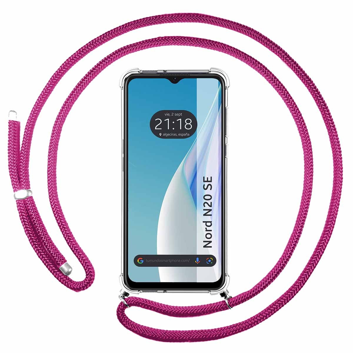 Funda Colgante Transparente para Oneplus Nord N20 SE con Cordon Rosa Fucsia