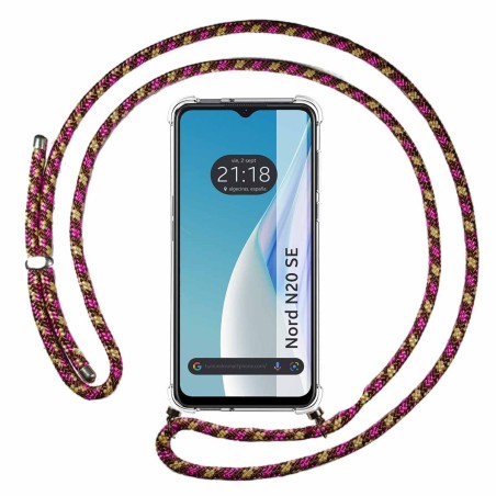 Funda Colgante Transparente para Oneplus Nord N20 SE con Cordon Rosa / Dorado