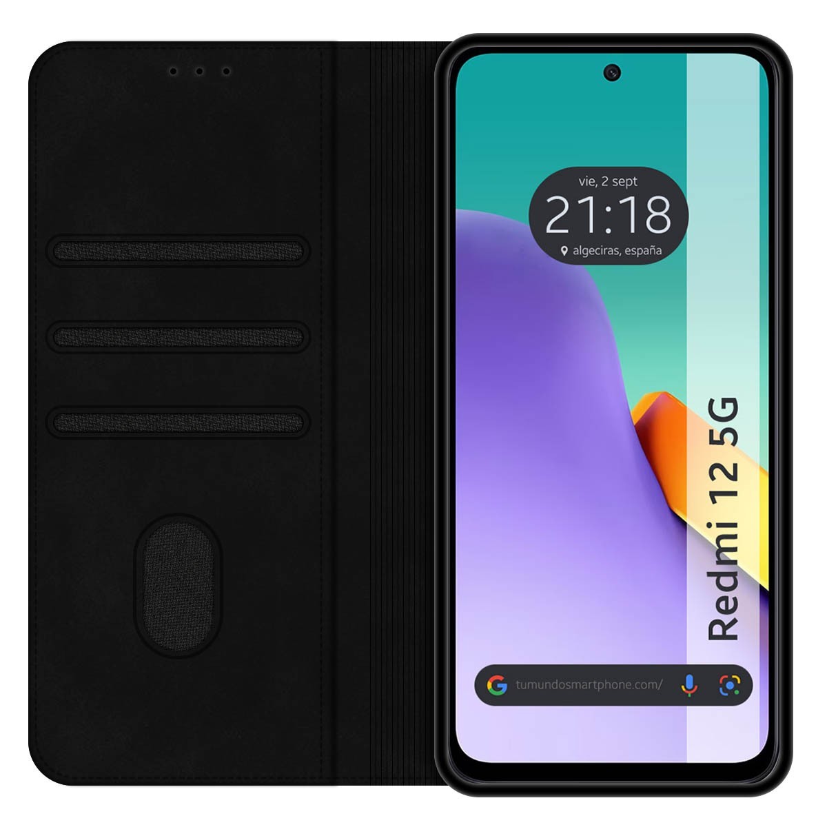 Funda libro de Polipiel con tarjetero para Xiaomi Redmi 12 5G color Negra