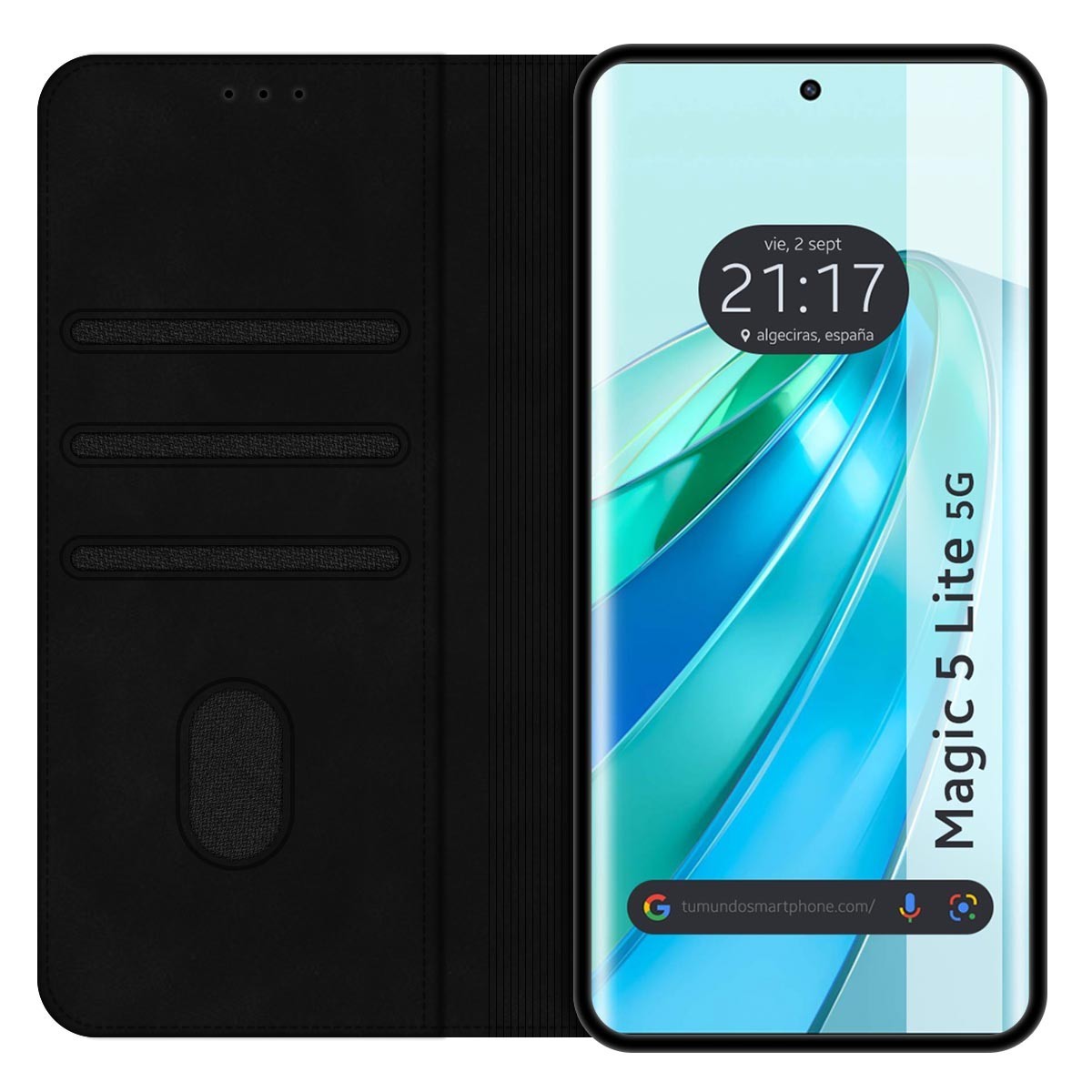 Funda libro de Polipiel con tarjetero para Huawei Honor Magic 5 Lite 5G color Negra