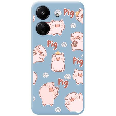 Funda Silicona Líquida Azul para Xiaomi Redmi 13C diseño Cerdos Dibujos