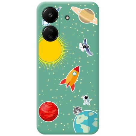 Funda Silicona Líquida Verde para Xiaomi Redmi 13C diseño Espacio Dibujos