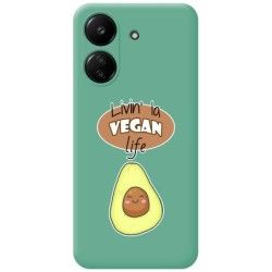Funda Silicona Líquida Verde para Xiaomi Redmi 13C diseño Vegan Life Dibujos