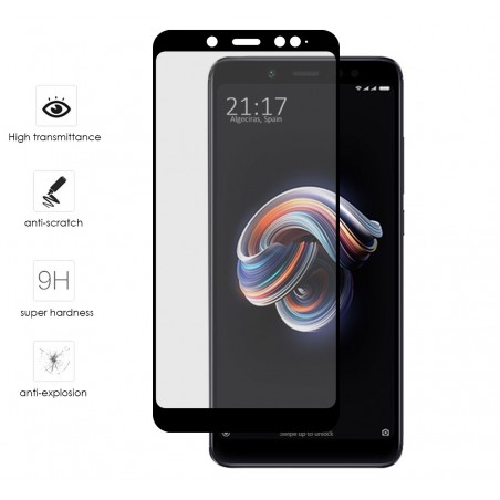 Protector Cristal Templado Frontal Completo Negro para Xiaomi Redmi Note 5 / Note 5 Pro  Vidrio