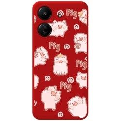 Funda Silicona Líquida Roja para Xiaomi Poco C65 diseño Cerdos Dibujos