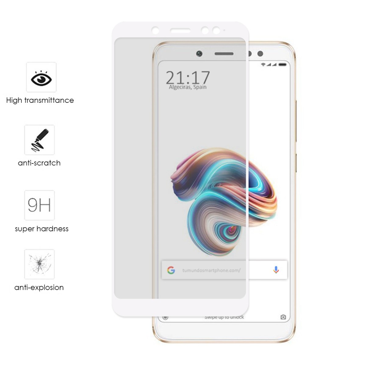 Protector Cristal Templado Frontal Completo Blanco para Xiaomi Redmi Note 5 / Note 5 Pro  Vidrio
