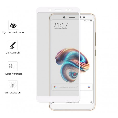 Protector Cristal Templado Frontal Completo Blanco para Xiaomi Redmi Note 5 / Note 5 Pro  Vidrio