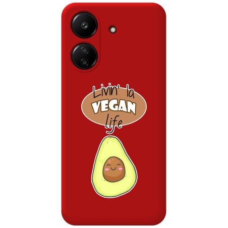 Funda Silicona Líquida Roja para Xiaomi Poco C65 diseño Vegan Life Dibujos