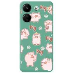 Funda Silicona Líquida Verde para Xiaomi Poco C65 diseño Cerdos Dibujos