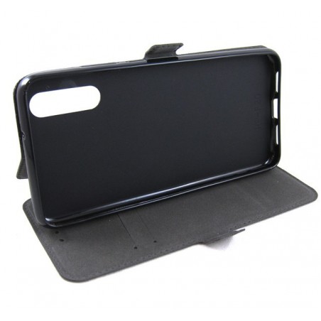 Funda Soporte Piel Negra para Huawei P20 Flip Libro
