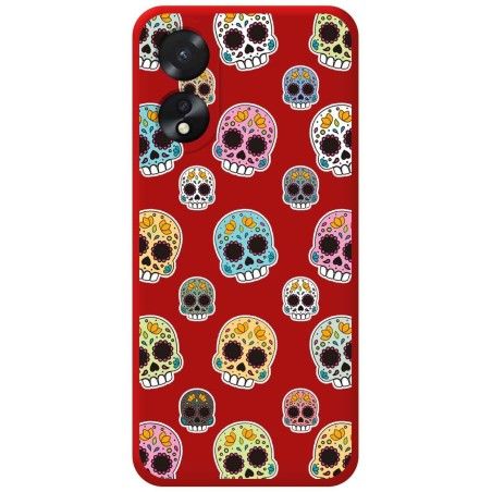 Funda Silicona Líquida Roja para Oppo A38 4G diseño Catrina Dibujos