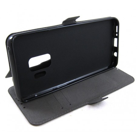 Funda Soporte Piel Negra para Samsung Galaxy S9 Flip Libro