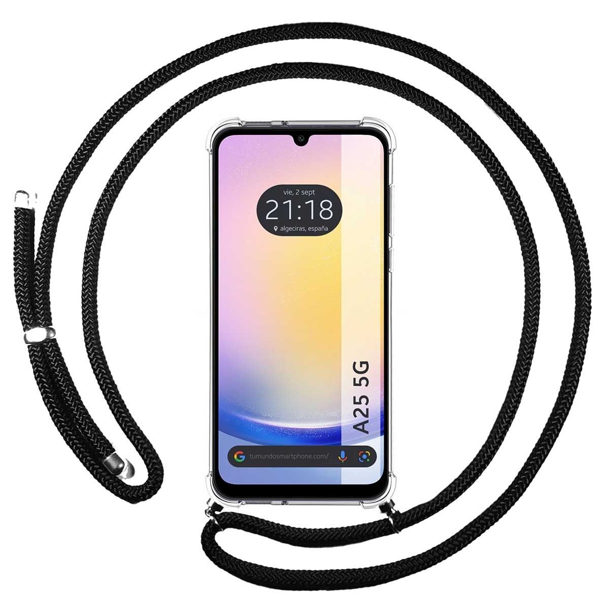 Funda Colgante Transparente para Samsung Galaxy A25 5G con Cordon Negro