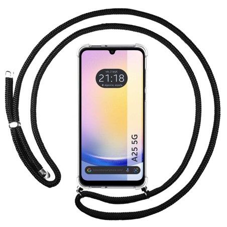Funda Colgante Transparente para Samsung Galaxy A25 5G con Cordon Negro