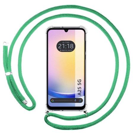 Funda Colgante Transparente para Samsung Galaxy A25 5G con Cordon Verde Agua