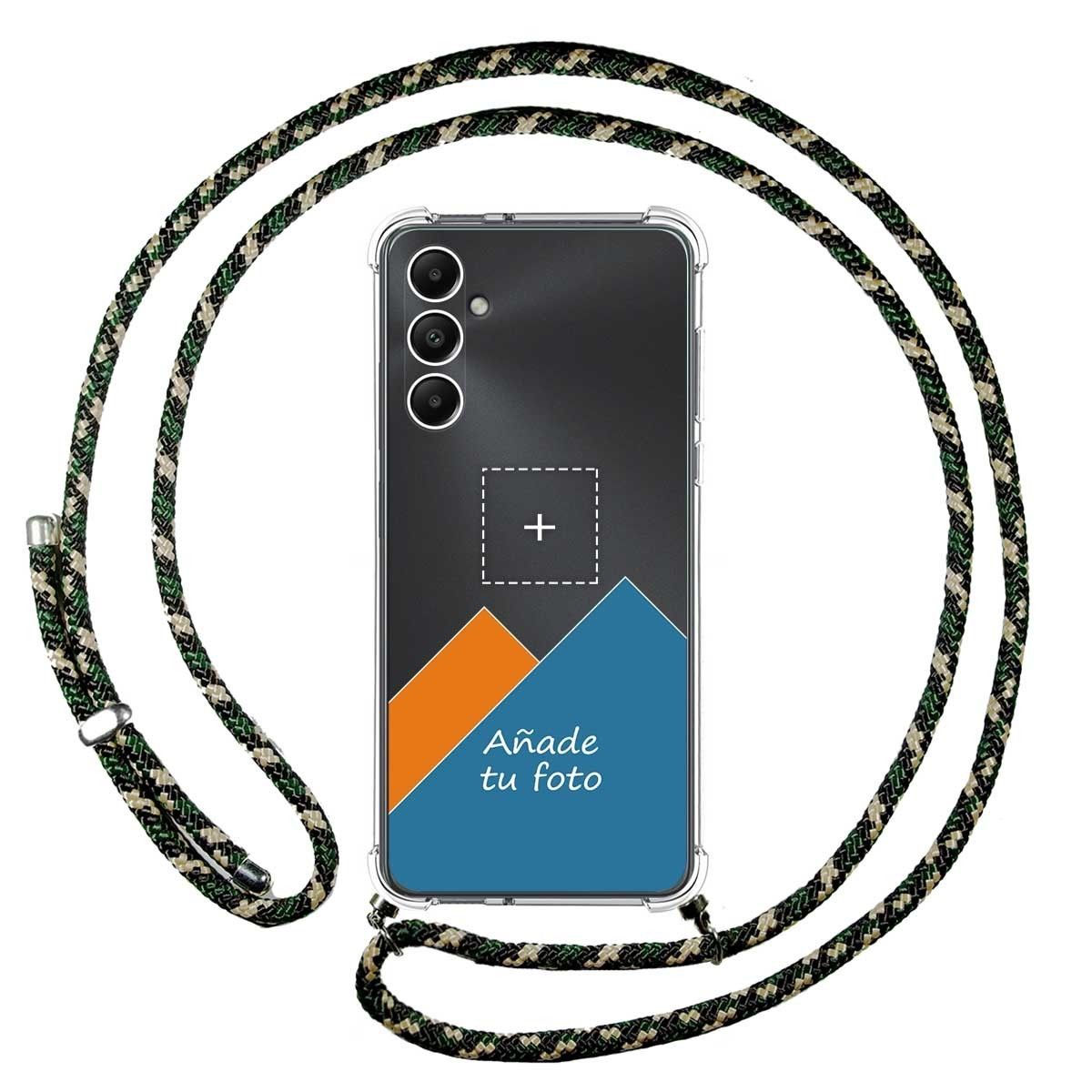 Personaliza tu Funda Colgante Transparente para Samsung Galaxy A05s con Cordon Verde / Dorado Dibujo Personalizada