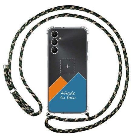 Personaliza tu Funda Colgante Transparente para Samsung Galaxy A05s con Cordon Verde / Dorado Dibujo Personalizada