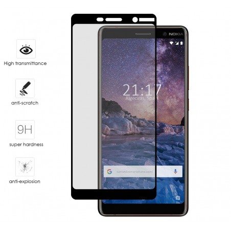 Protector Cristal Templado Frontal Completo Negro para Nokia 7 Plus  Vidrio
