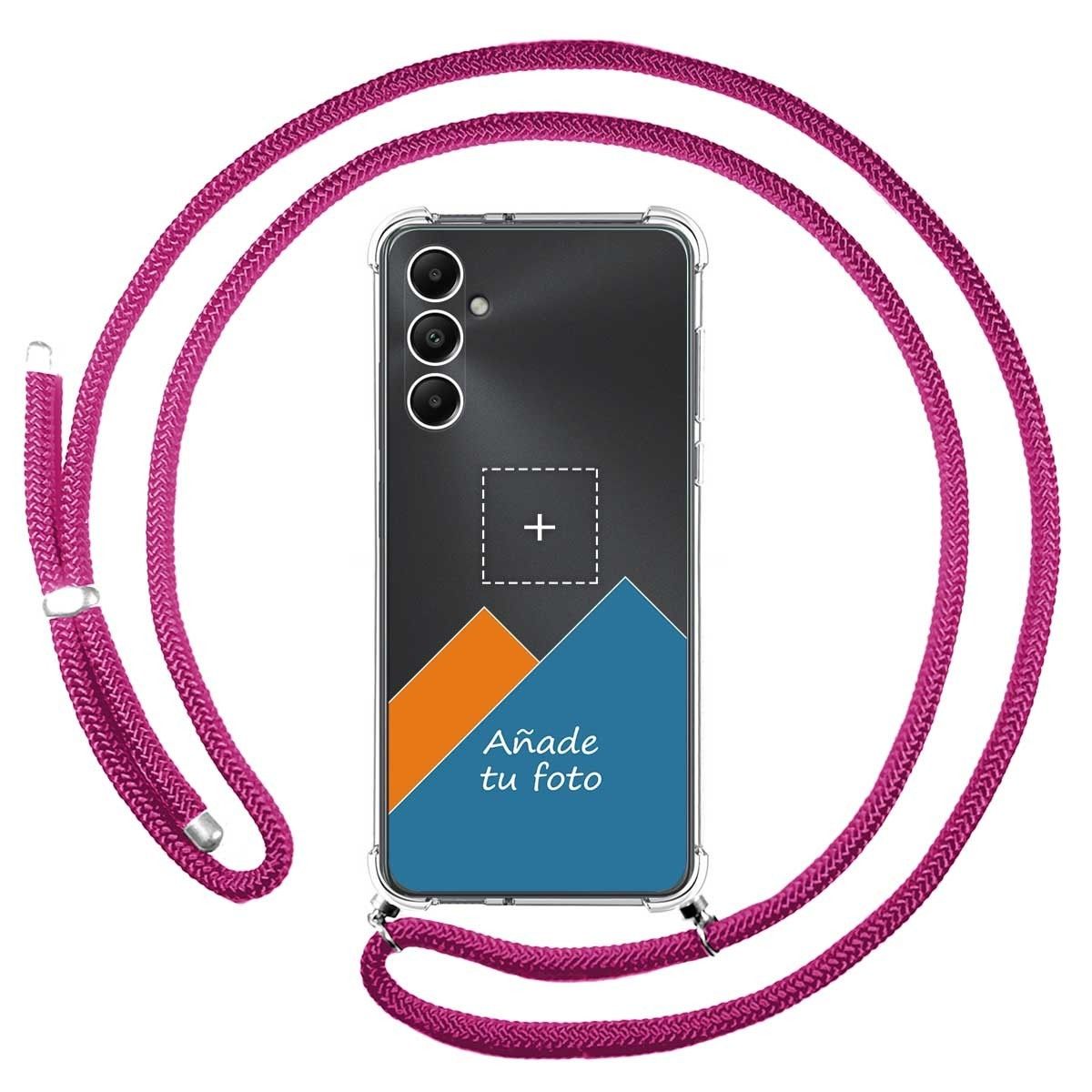 Personaliza tu Funda Colgante Transparente para Samsung Galaxy A05s con Cordon Rosa Fucsia Dibujo Personalizada