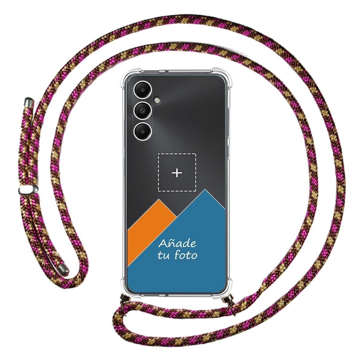 Personaliza tu Funda Colgante Transparente para Samsung Galaxy A05s con Cordon Rosa / Dorado Dibujo Personalizada