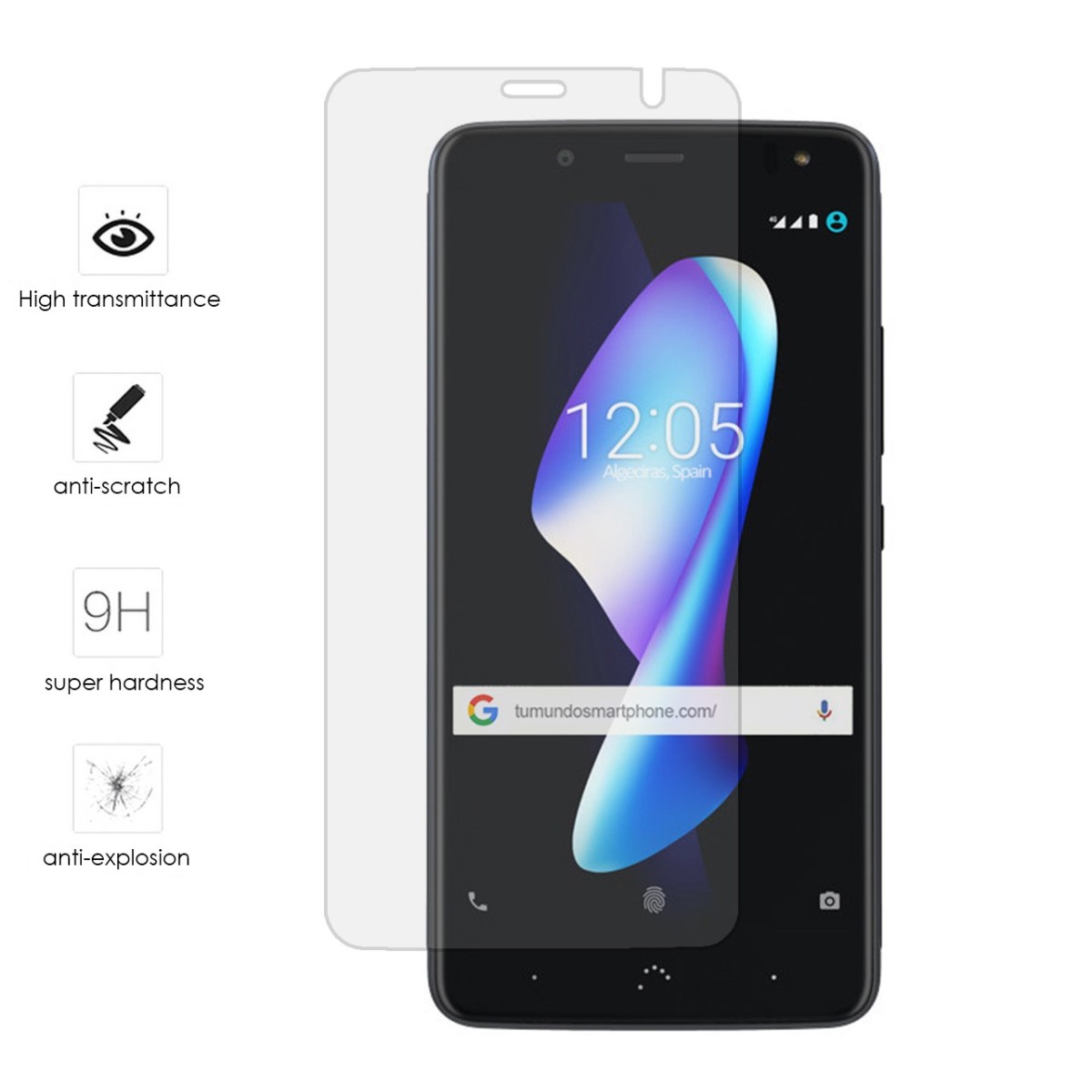 Protector Cristal Templado Frontal Completo Transparente para Bq Aquaris V Plus  Vidrio