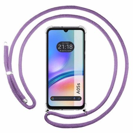 Funda Colgante Transparente para Samsung Galaxy A05s con Cordon Morado